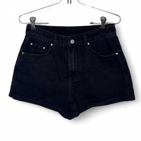 Shein Black Denim Shorts High Waisted With Silver Hardware - Picture 1 of 3